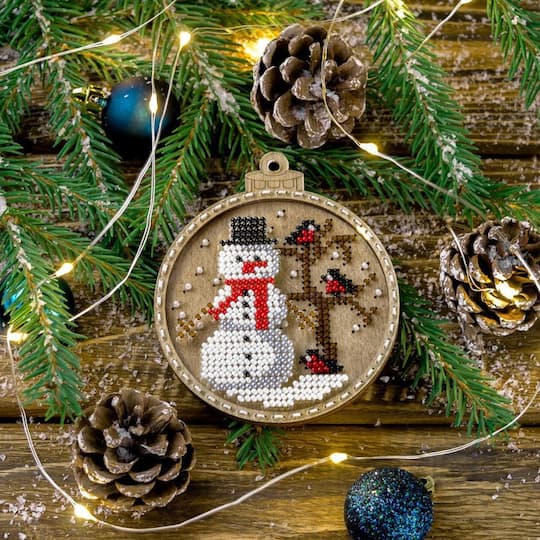Wonderland Crafts Snowman Ornament Bead Embroidery on Wood Kit